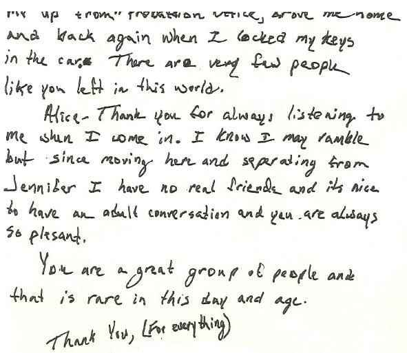 Page 2 of handwritten testimonial from client