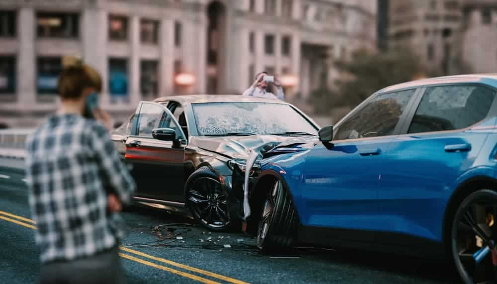 head-on collision between two cars