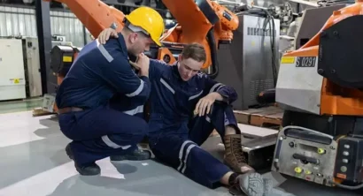 injured worker being helped by another worker